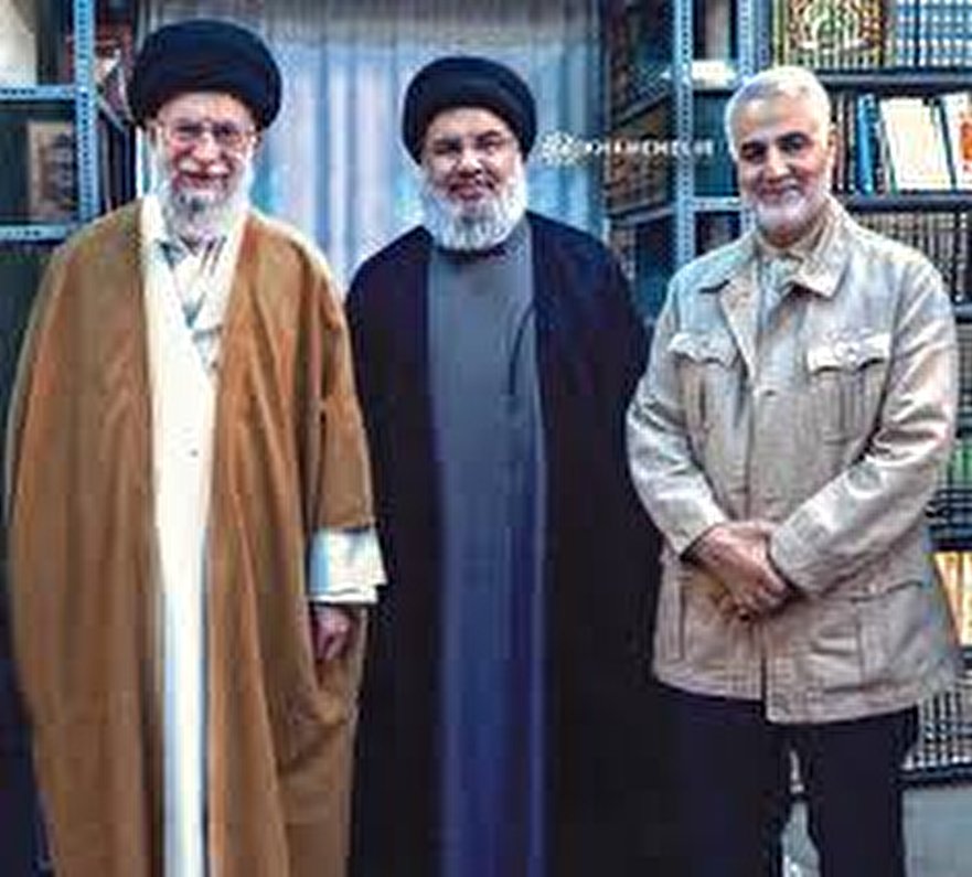 صورة تجمع قائد الثورة الإسلامية وامين عام حزب الله و الجنرال قاسم سليماني