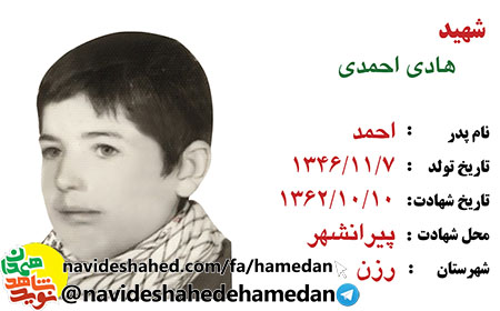 زندگینامه دانش آموز شهید 16 ساله، شهید هادی احمدی