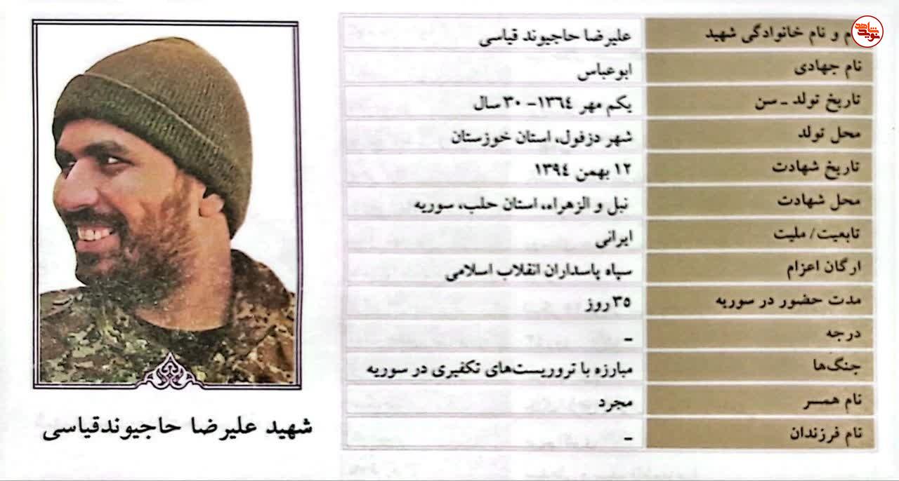 مروری بر زندگی نامه شهید مدافع حرم «علیرضا حاجیوند قیاسی»