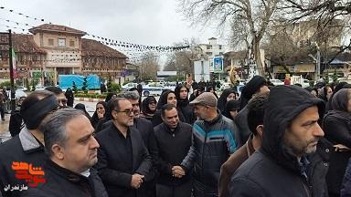 حضور مدیرکل بنیاد شهید و امور ایثارگران مازندران در مراسم تشییع پیکر مطهر شهید حملات صهیونی آمریکایی احمدنژاد در ساری