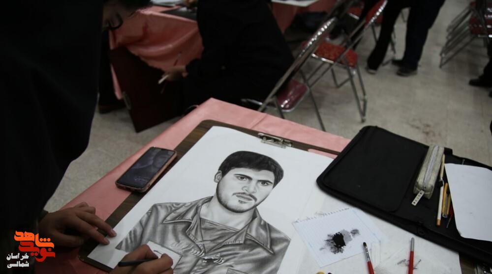 تصاویر/ طراحی سیاه‌قلم چهره ۵۴ شهید شاخص خراسان‌شمالی در چهاردهمین نمایشگاه ملی دفاع مقدس