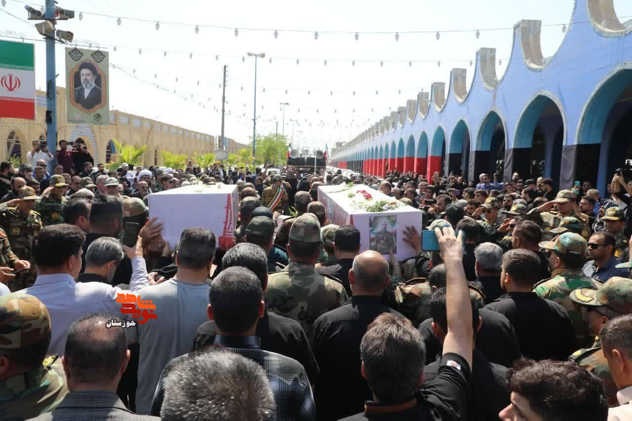 آیین وداع، تشییع و تدفین شهیدان «مهدی چراغپور» و «حامد شریفی» در اهواز برگزار شد